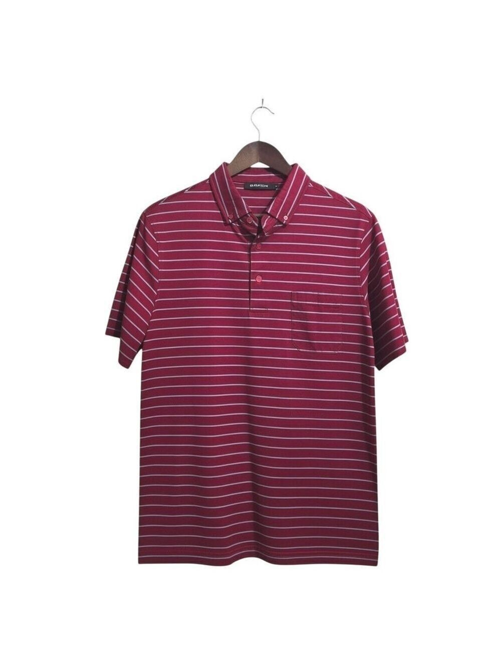 Bugatchi Burgundy Striped Button Down Collar Short Sleeve Polo Sz L